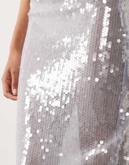 ASOS DESIGN glass sequin pencil midi skirt in blue - part of a set, 4 of 5