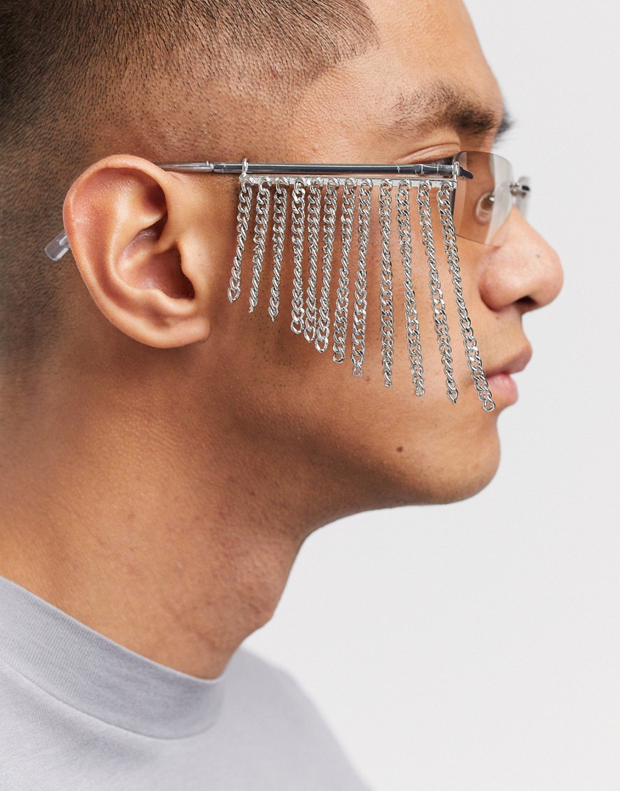 ASOS DESIGN glasses accessory with fringe in silver tone