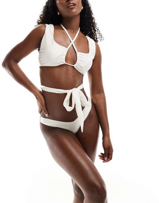 ASOS DESIGN – Glatter Bikini in Elfenbeinweiß