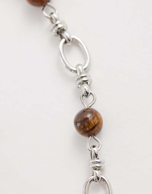 ASOS DESIGN – Gliederarmband in Silberoptik mit versetzten Tigeraugen-Halbedelsteinen, 2 von 3