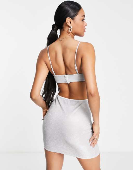 ASOS DESIGN glitter corset wired cami mini dress in silver