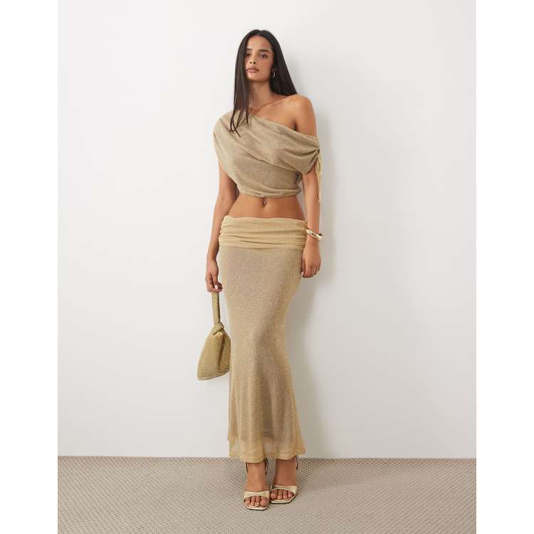 ASOS DESIGN glitter knit top & skirt set in gold | ASOS