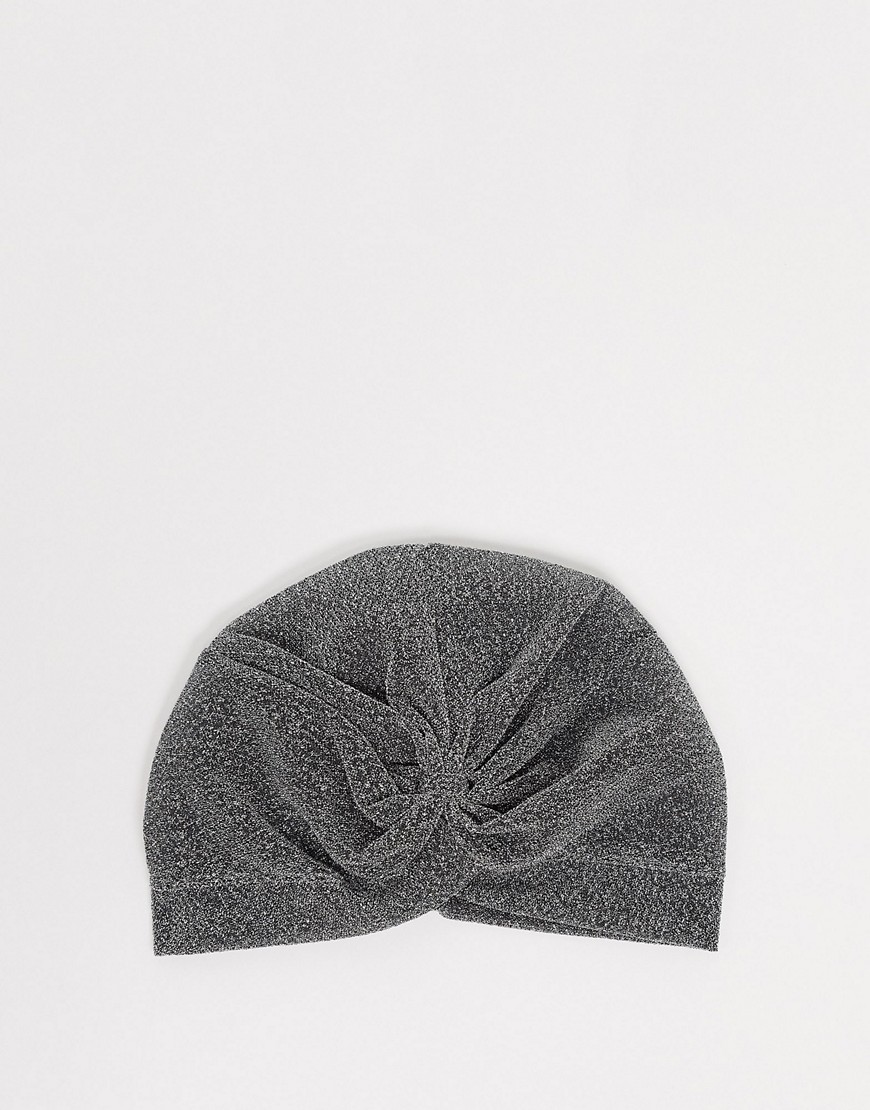 ASOS DESIGN glitter knot front hat in silver