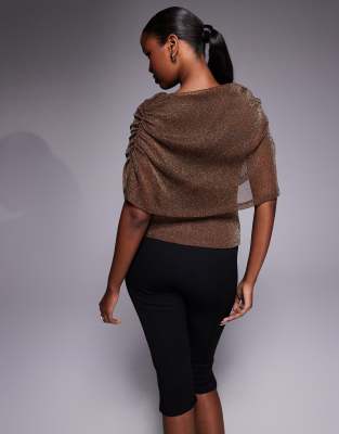 Asos Design Glitter Mesh Cape Overlay Top In Black
