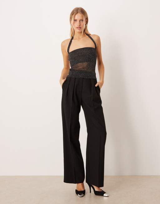 ASOS DESIGN glitter mesh halter top in black, 2 of 4