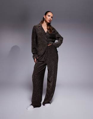 Asos Design Glitter Shirt And Pants Lounge Set In Silver