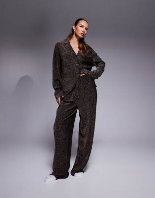 glitter shirt and pants pajama set in bronze-Silver