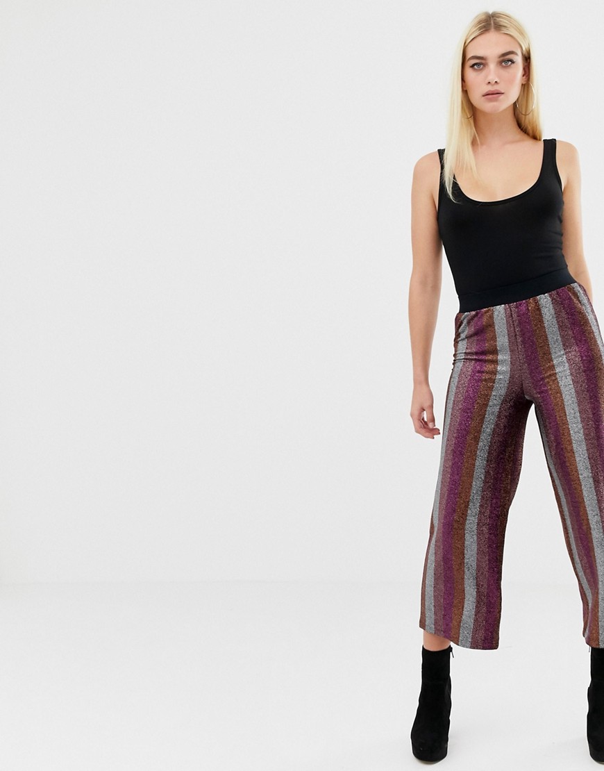 ASOS DESIGN glitter stripe cropped straight leg trouser-Multi