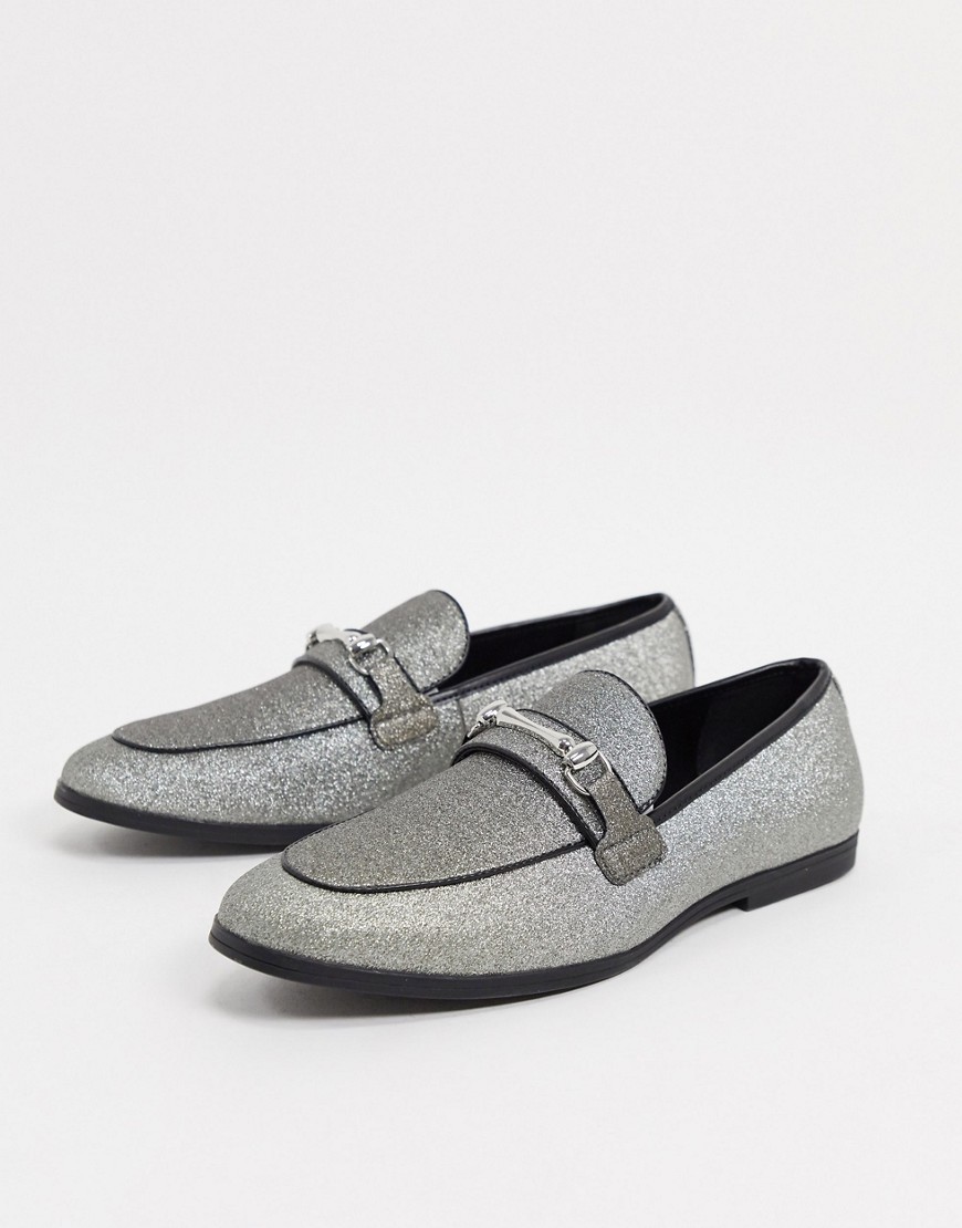 ASOS DESIGN glitter textured loafers in silver