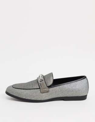 silver glitter loafers