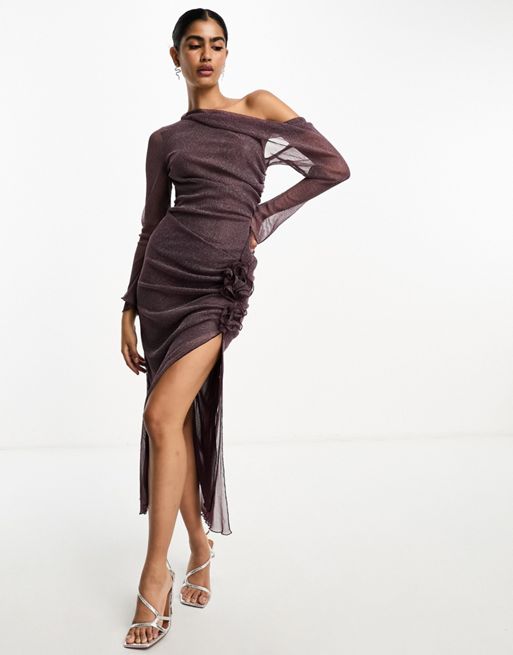 ASYOU sheer cut out knitted halter dress in purple