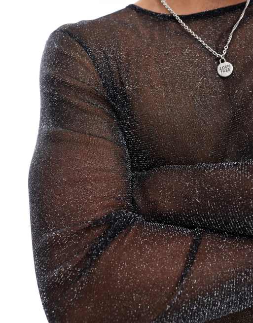 ASOS DESIGN – Glittrig topp i mesh och muscle fit med långa ärmar, 2 av 4