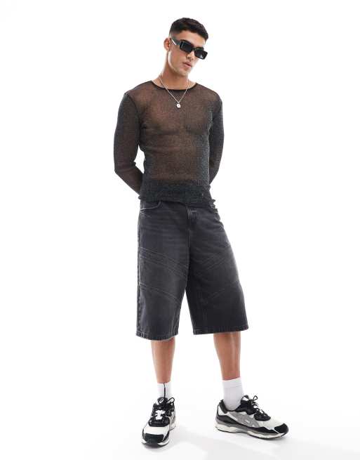 ASOS DESIGN – Glittrig topp i mesh och muscle fit med långa ärmar, 3 av 4