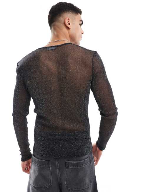 ASOS DESIGN – Glittrig topp i mesh och muscle fit med långa ärmar, 4 av 4