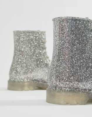 silver glitter rain boots