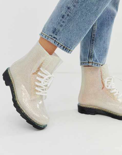 ASOS DESIGN Global lace up glitter rain boots