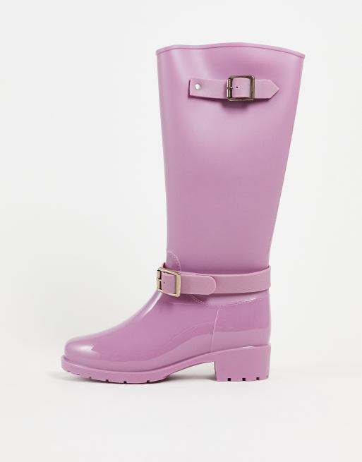 ASOS DESIGN - Glossy - Regenlaarzen in rijlaarsmodel in mauve