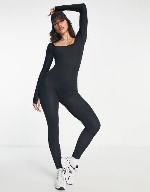 Black Workout Unitard, Bodysuit, Full Jumpsuit