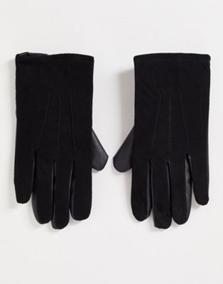 ASOS DESIGN gloves with faux leather and real suede mix in black