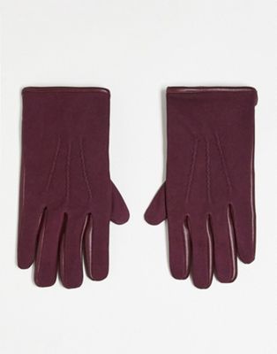 ASOS DESIGN gloves with faux leather and real suede mix in deep red