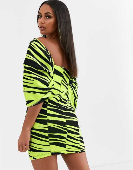 ASOS DESIGN glow in the dark animal puff off shoulder sleeve bodycon mini  dress