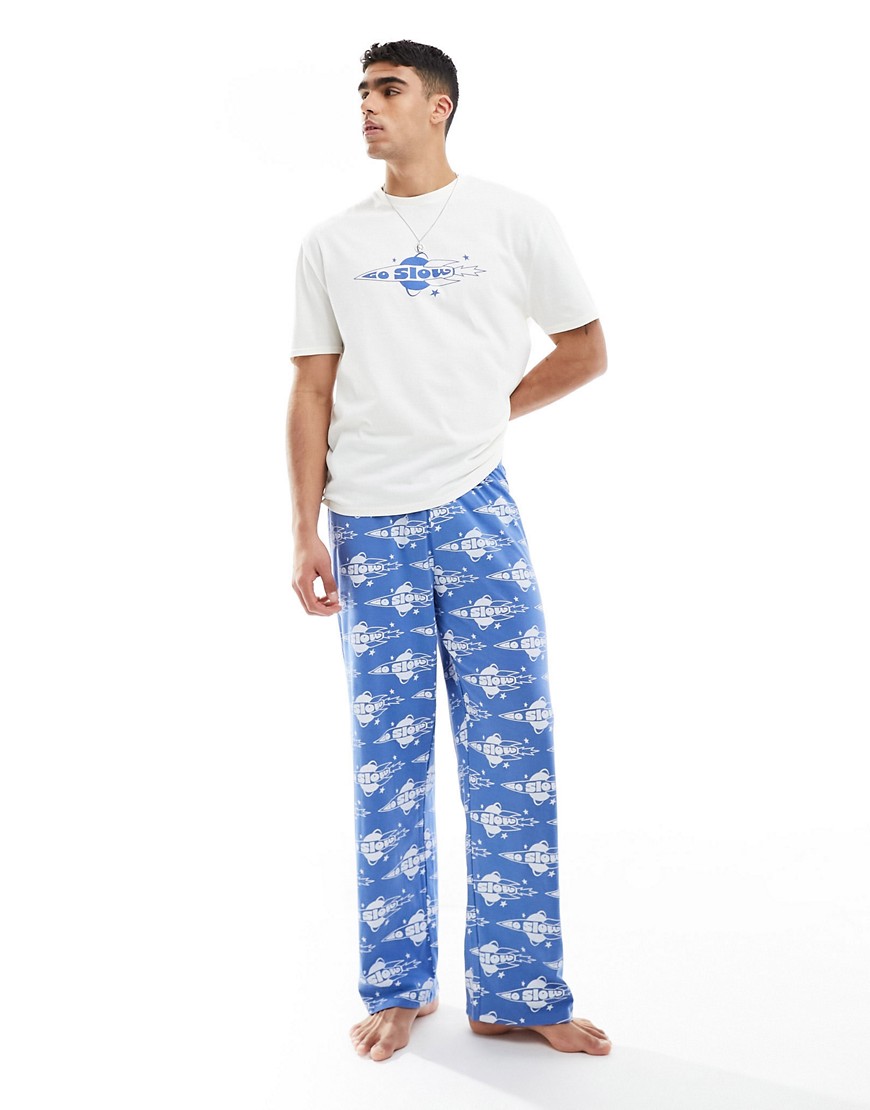 go slow slogan pajama set in blue
