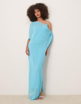 ASOS DESIGN - Goddess - Doppellagiges Maxikleid in leuchtendem Blau mit Drapierung und Farbblock-Design