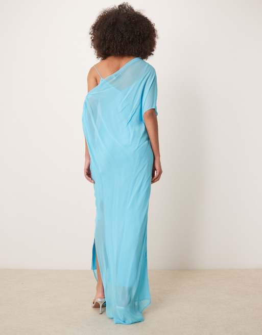 ASOS DESIGN - Goddess - Robe longue et drapée effet color block en tissu double épaisseur - Bleu vif, 2 de 4