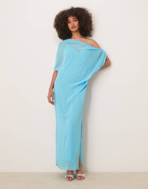 ASOS DESIGN - Goddess - Robe longue et drapée effet color block en tissu double épaisseur - Bleu vif, 4 de 4