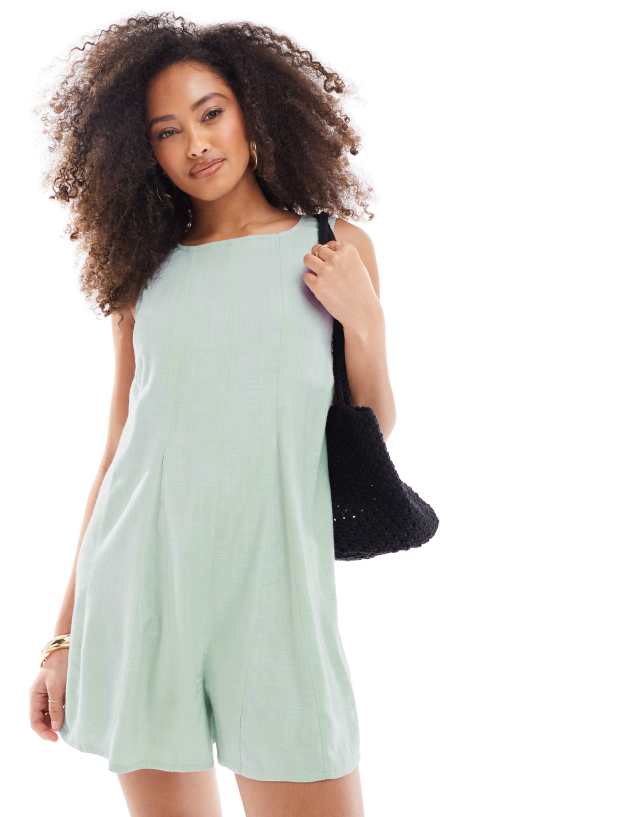 ASOS DESIGN - godet chuck on playsuit in sage green