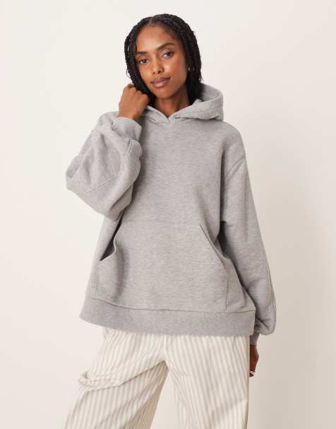 ASOS DESIGN godet detail hooded sweatshirt in gray heather - view 1
