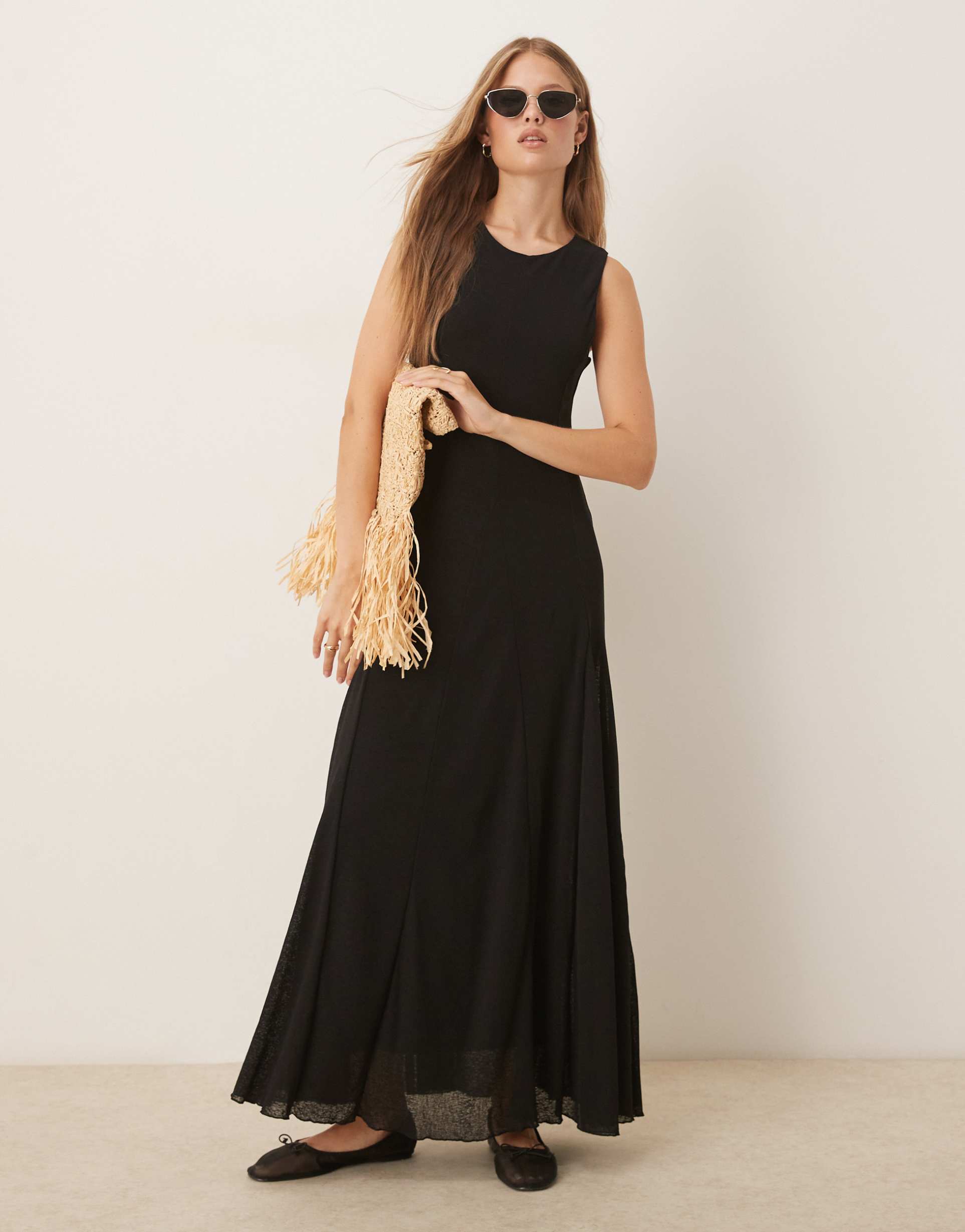 asos design godet inserts maxi dress in black