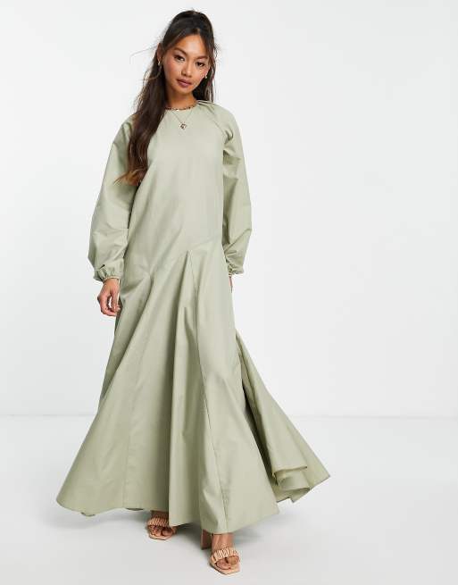 ASOS DESIGN – Godet – Kakifärgad maxiklänning