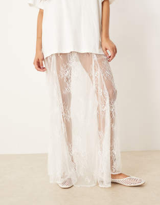 Asos Design Godet Lace Maxi Skirt In White