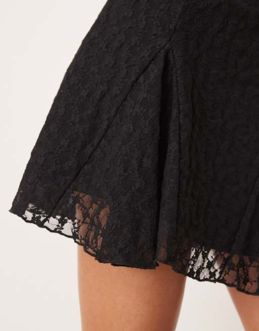ASOS DESIGN godet lace mini skirt in black, 3 of 5