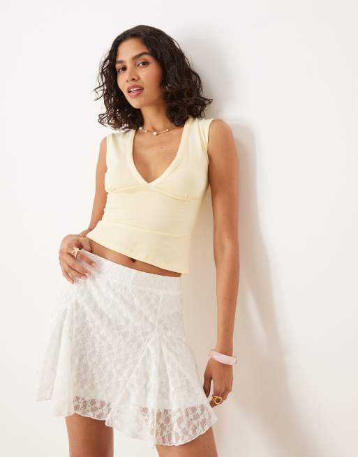 ASOS DESIGN godet lace mini skirt in white