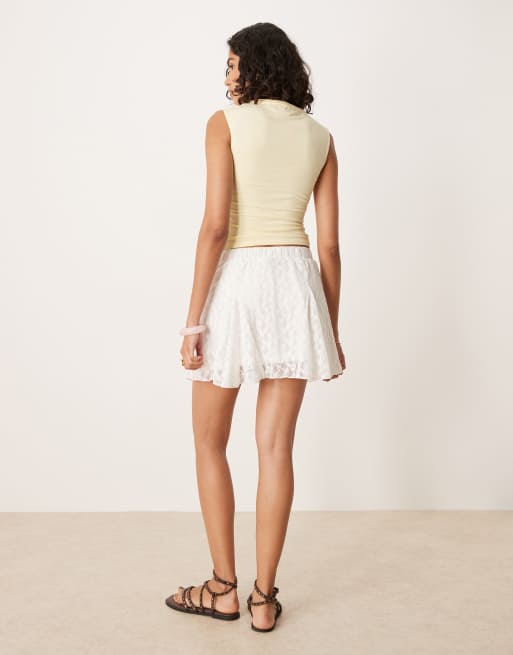 ASOS DESIGN godet lace mini skirt in white
