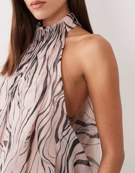 ASOS DESIGN – Godet-Maxikleid mit lässigem Neckholder, tiefer Taille und abstraktem Zebramuster, 4 von 4
