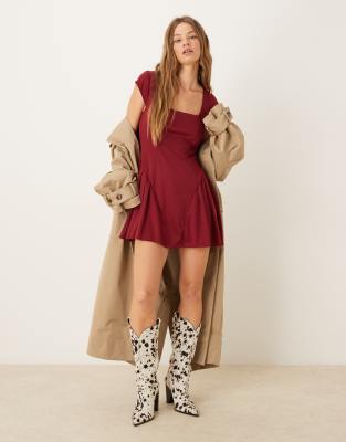 Asos Design Godet Mini Dress In Red