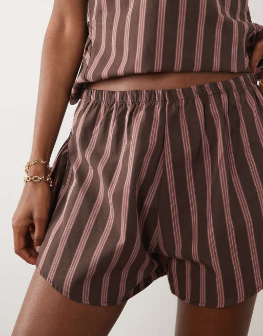 ASOS DESIGN godet mini short in brown stripe  co ord, 4 of 5