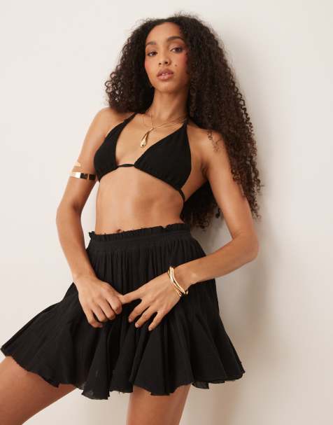 ASOS DESIGN godet pleated beach mini skirt in black - view 1