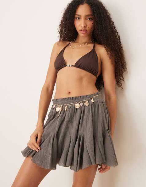 ASOS DESIGN godet pleated beach mini skirt in charcoal - view 1