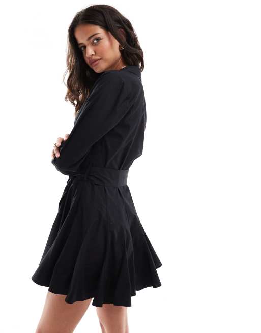 ASOS DESIGN godet pleated mini shirt dress in black, 2 of 4