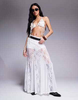 Asos Design Godet Sheer Lace Maxi Skirt In White