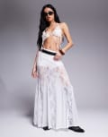 [ASOS DESIGN] ASOS DESIGN godet sheer lace maxi skirt in ivory-White XS Ivory