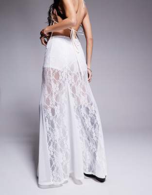 Asos Design Godet Sheer Lace Maxi Skirt In White