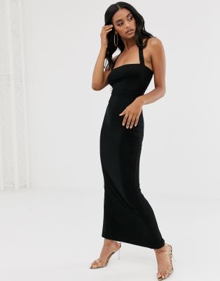 ASOS DESIGN going out 90's halter maxi dress-Black