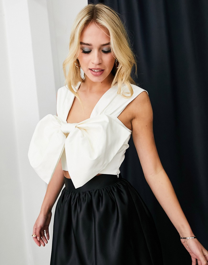 ASOS DESIGN Going Out bow front occasion top in cream-White
