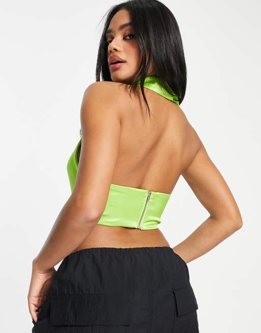 ASOS DESIGN Going Out cowl plunge front top in lime green