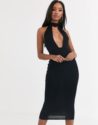 deep plunge black dress